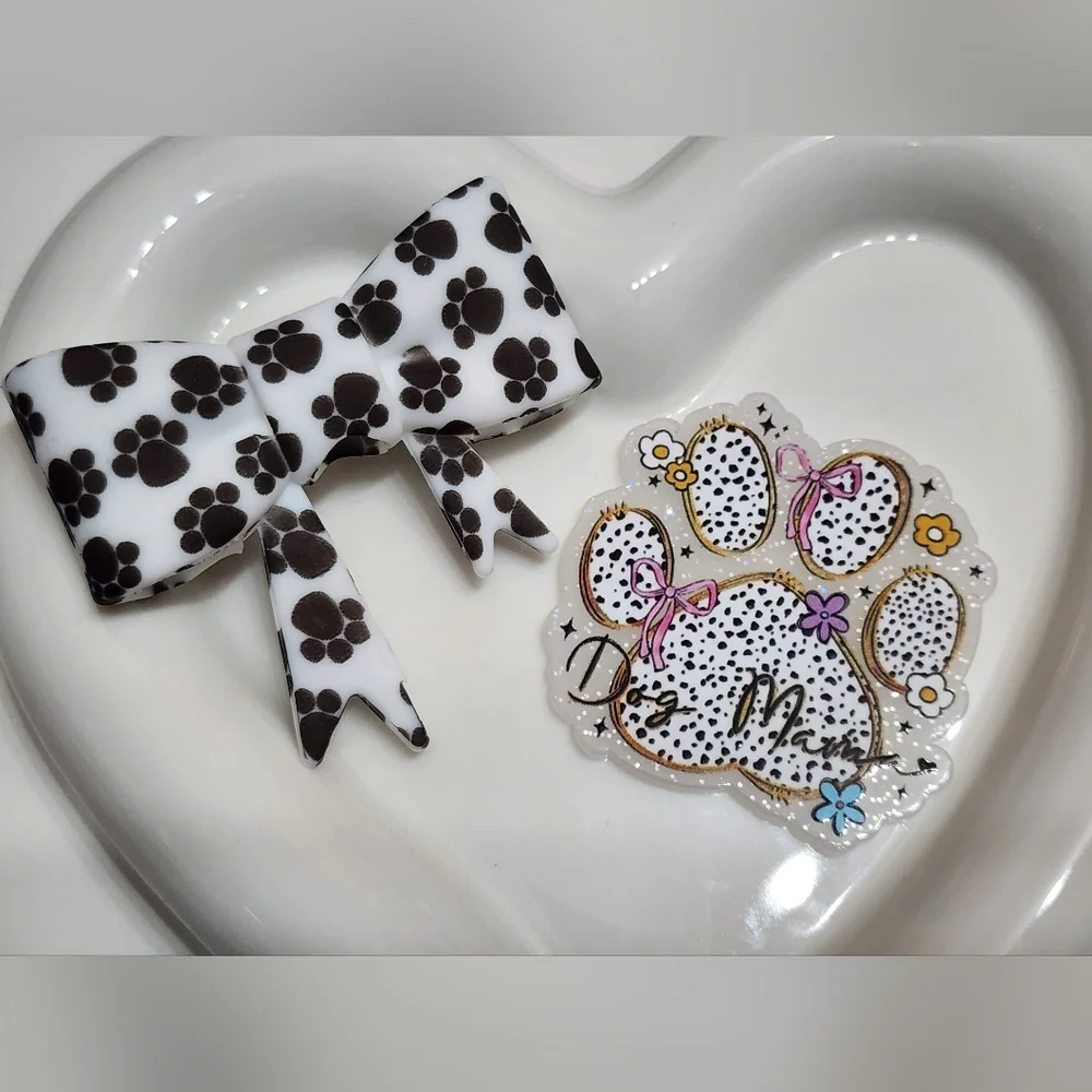 Dog Mom Acrylic Flatback Bow Bead PawPrint Crafts Badge Beaded Pen Magnet‎ Pin